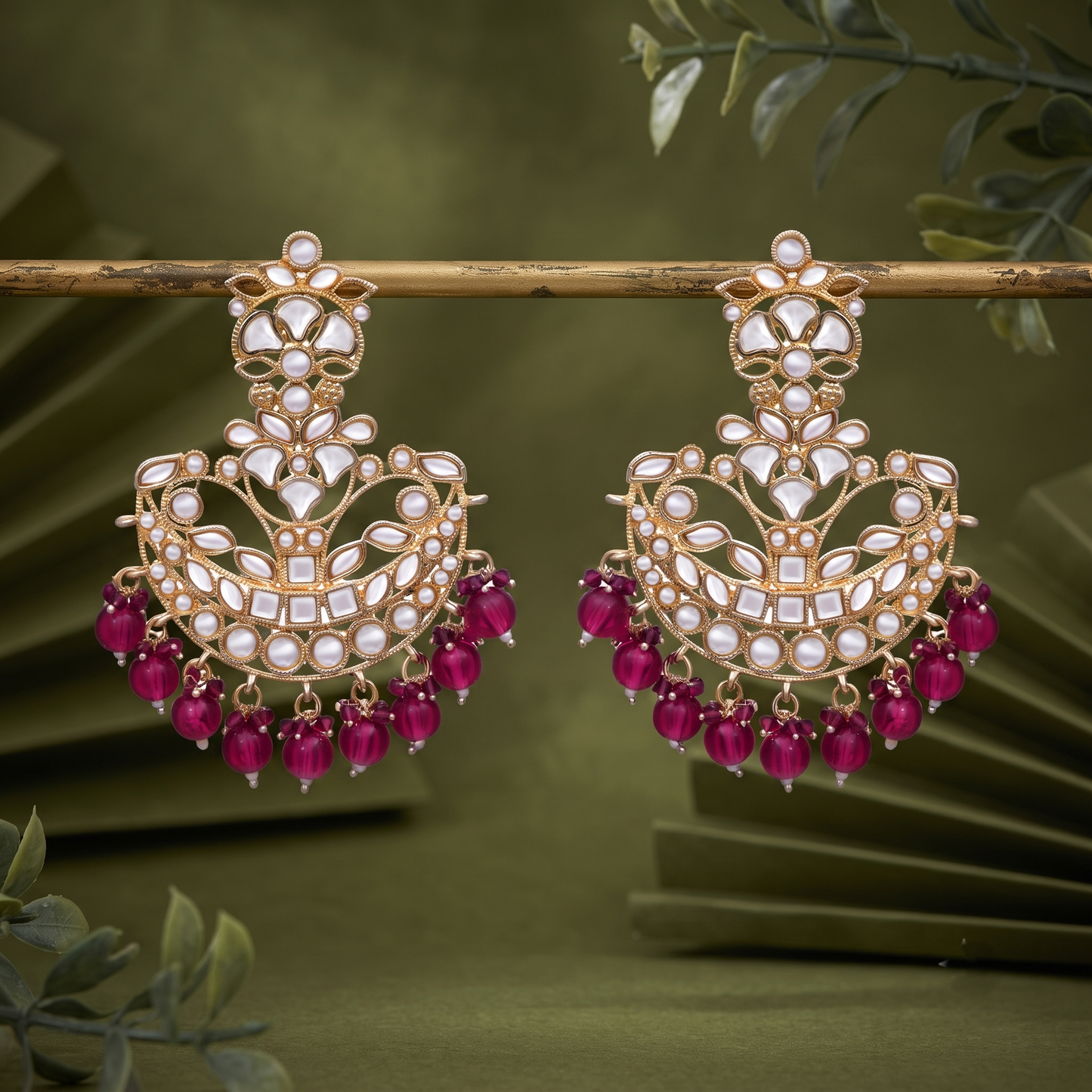 Dark Pink Chandbali Jhumka Earrings