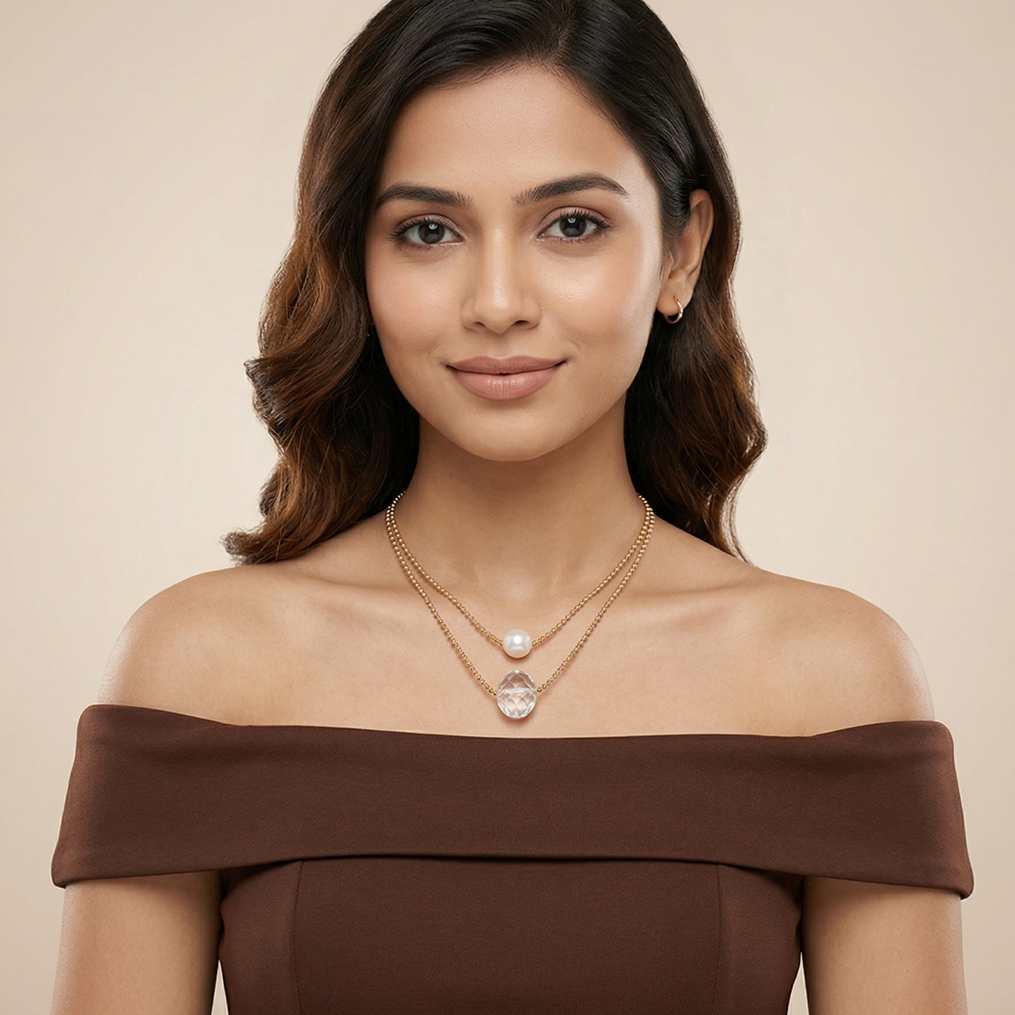 Double Layered Necklace with Freshwater Pearl Set Of 2