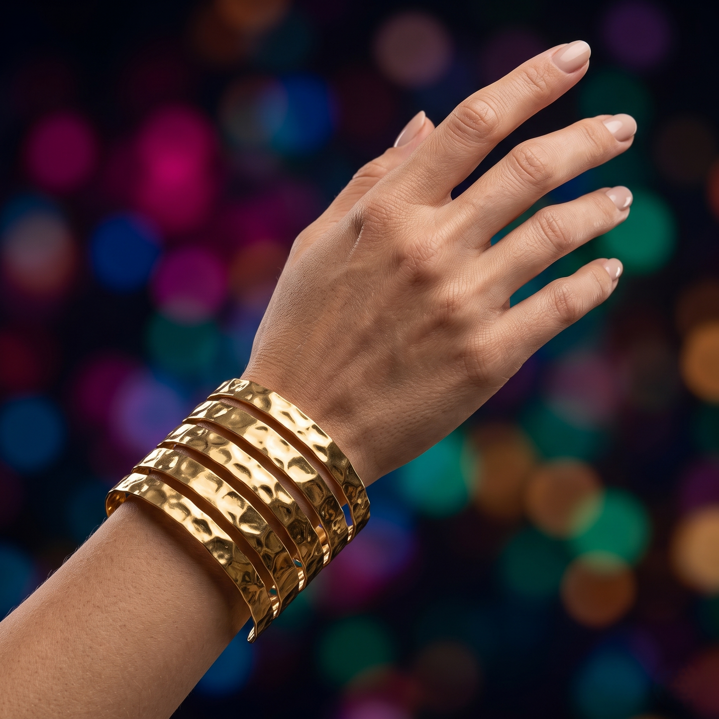 Gold Toned Brass Layered Wave Cuff Bangle