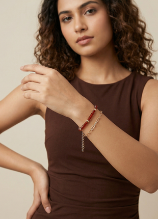Gold Toned Brass Link Bracelet Set Of 2