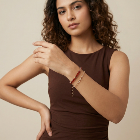 Gold Toned Brass Link Bracelet Set Of 2