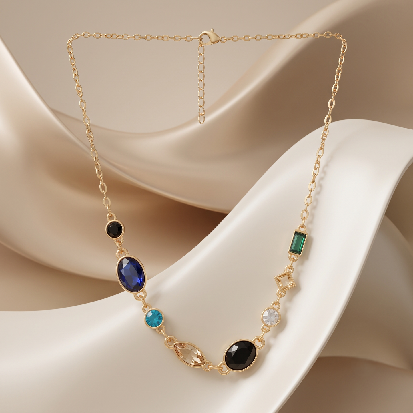 Gold Plated Brass Colorful Gem Pendant Necklace