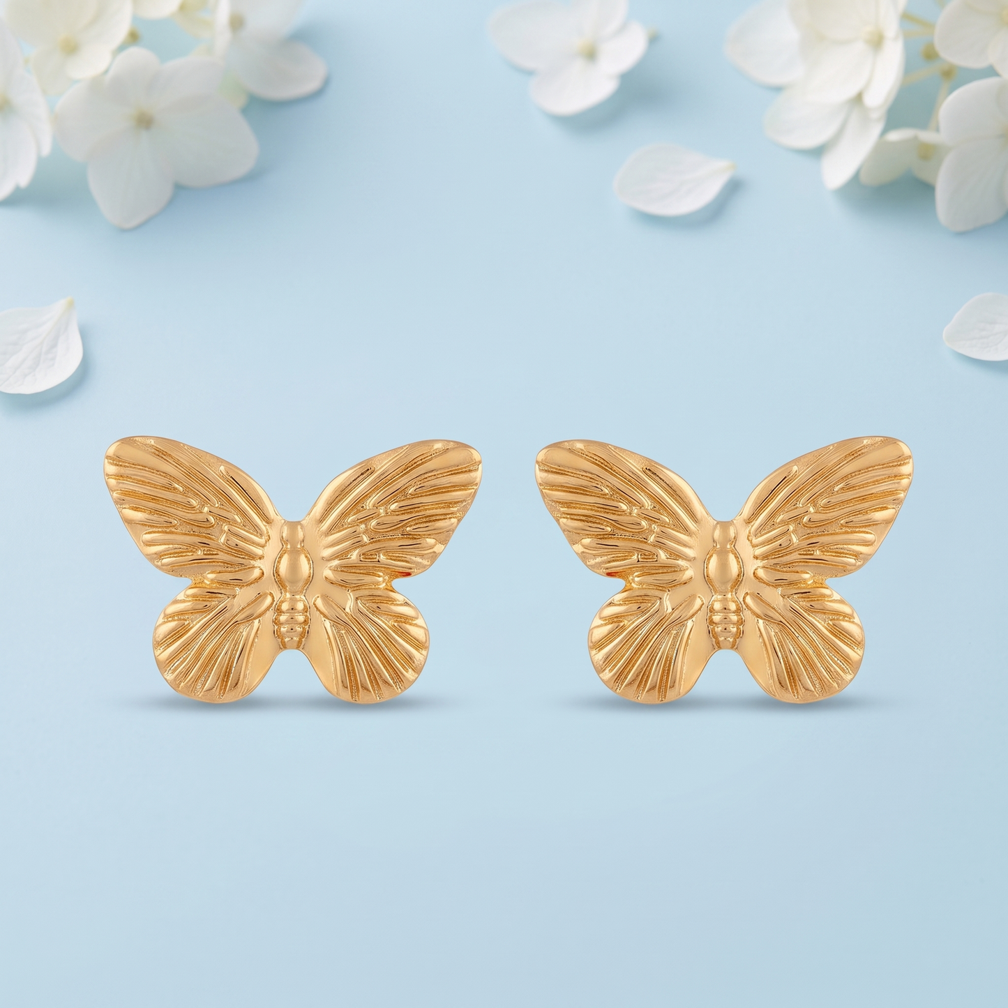 Gold Toned Brass Butterfly Necklace, Earrings And Charm Set