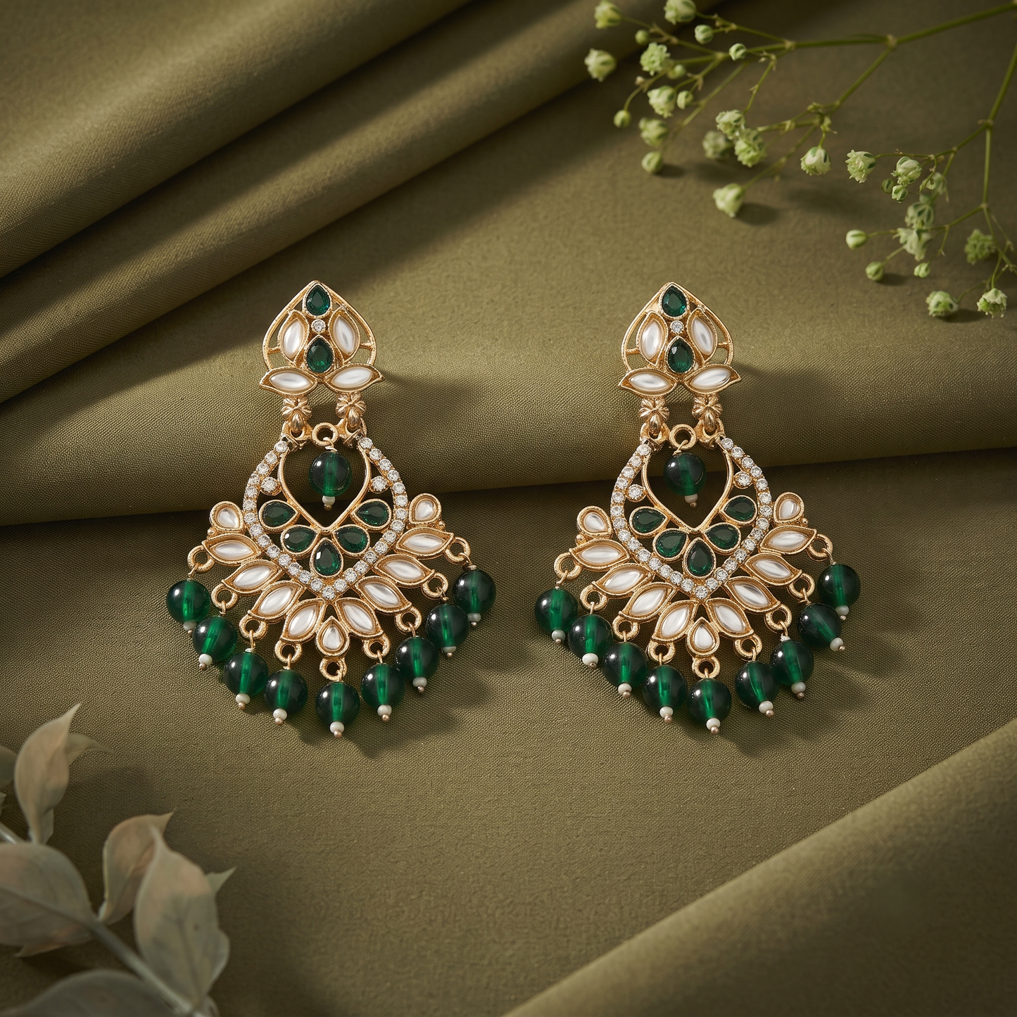Emerald Green Chandbali Earrings