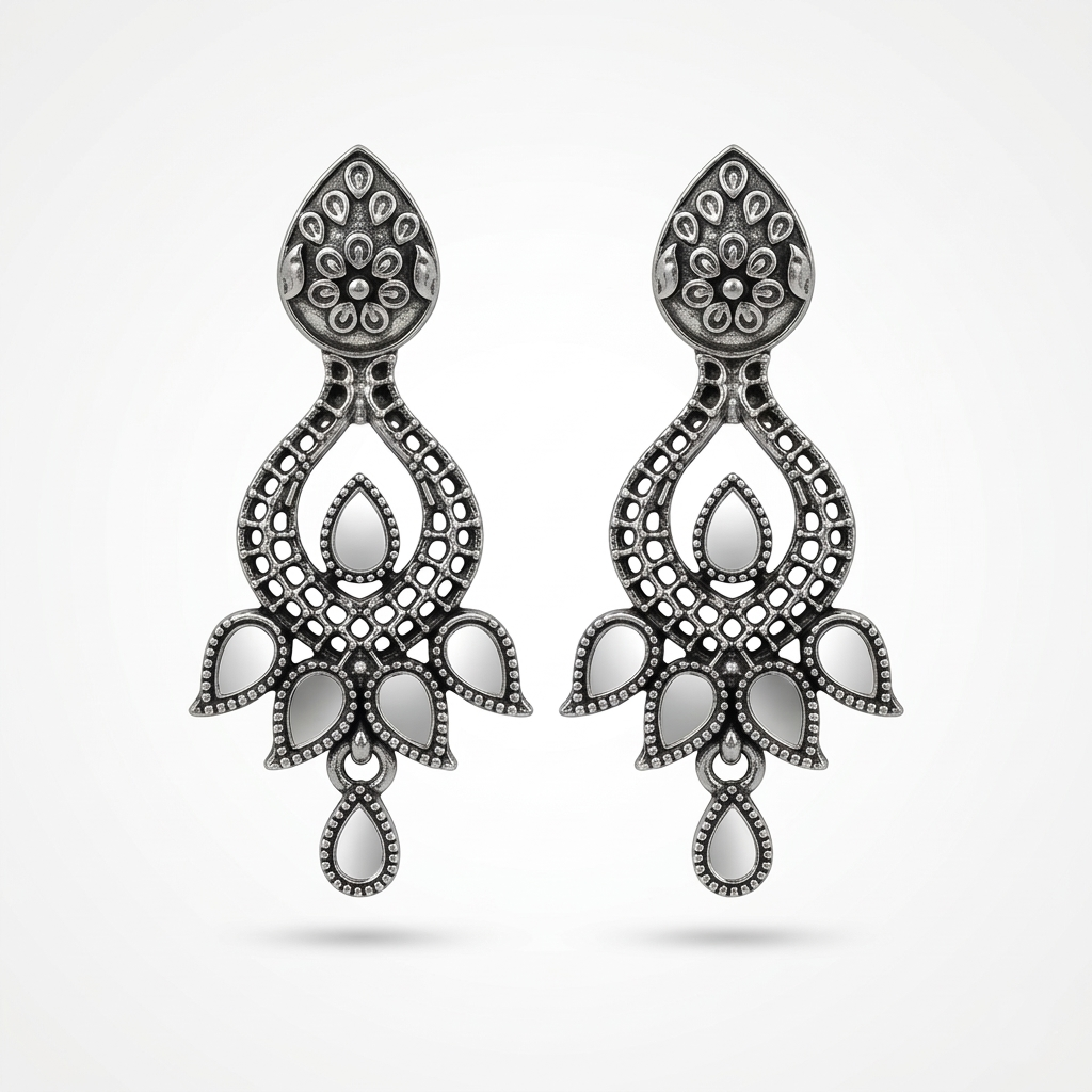 Oxidized Alloy Metal Statement Necklace Set with Matching Earrings With Maang Tikha