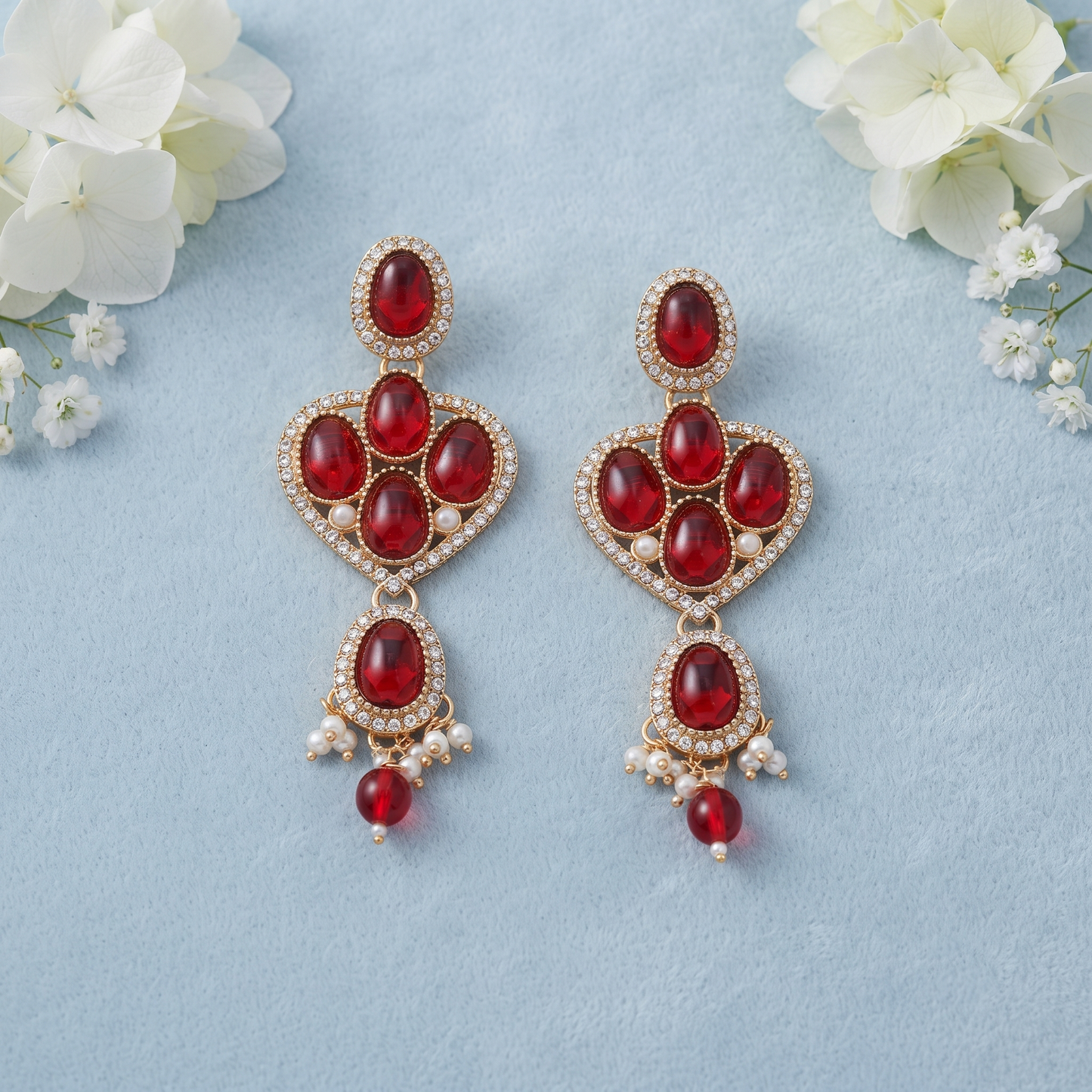 Red Stone Heart Earrings