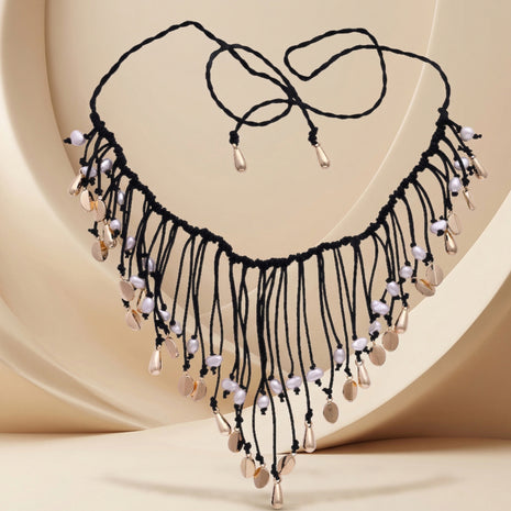 Gold-Plated Brass Handcrafted Beaded Fringe Tassel Necklace