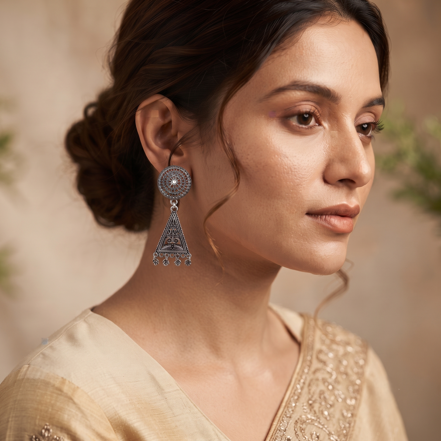 Triangular Filigree Oxidized Earrings