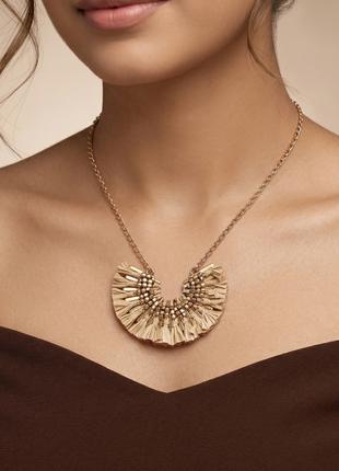 Boho Fan Tassel Statement Necklace with Beaded bib Detailing