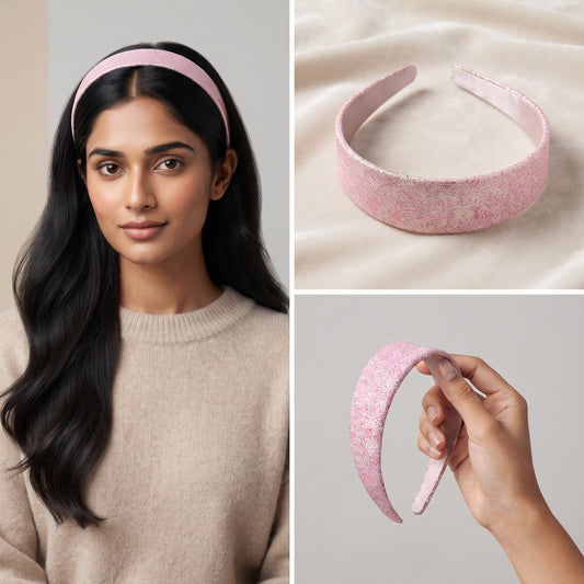 Luxury Pastel Pink Shimmer Wide Headband Sparkly Bubblegum Pink Padded Hairband