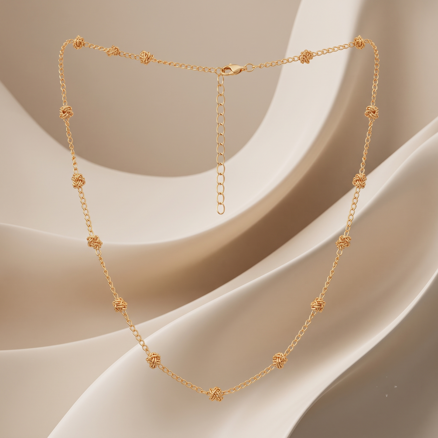 Gold Plated Brass Beaded Station Chain Necklace