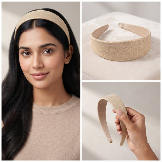 Luxury Champagne Gold Shimmer Wide Headband Elegant Metallic Gold Padded Hairband