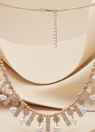 Gold-Plated Brass Handcrafted Pearl And Stone-Studded Fringe Necklace
