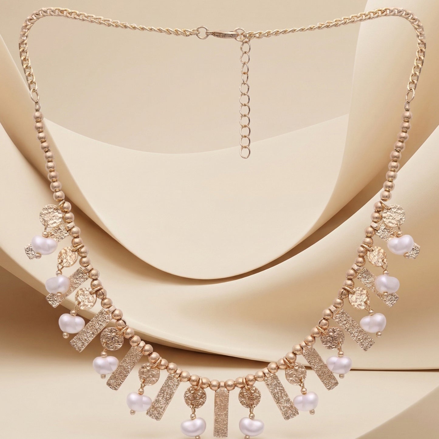 Gold Handcrafted Pearl And Stone-Studded Fringe