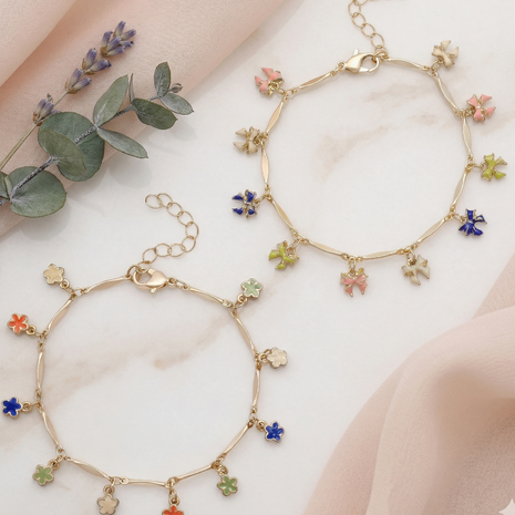 Gold Toned Brass Charm Bracelet Set Of 2