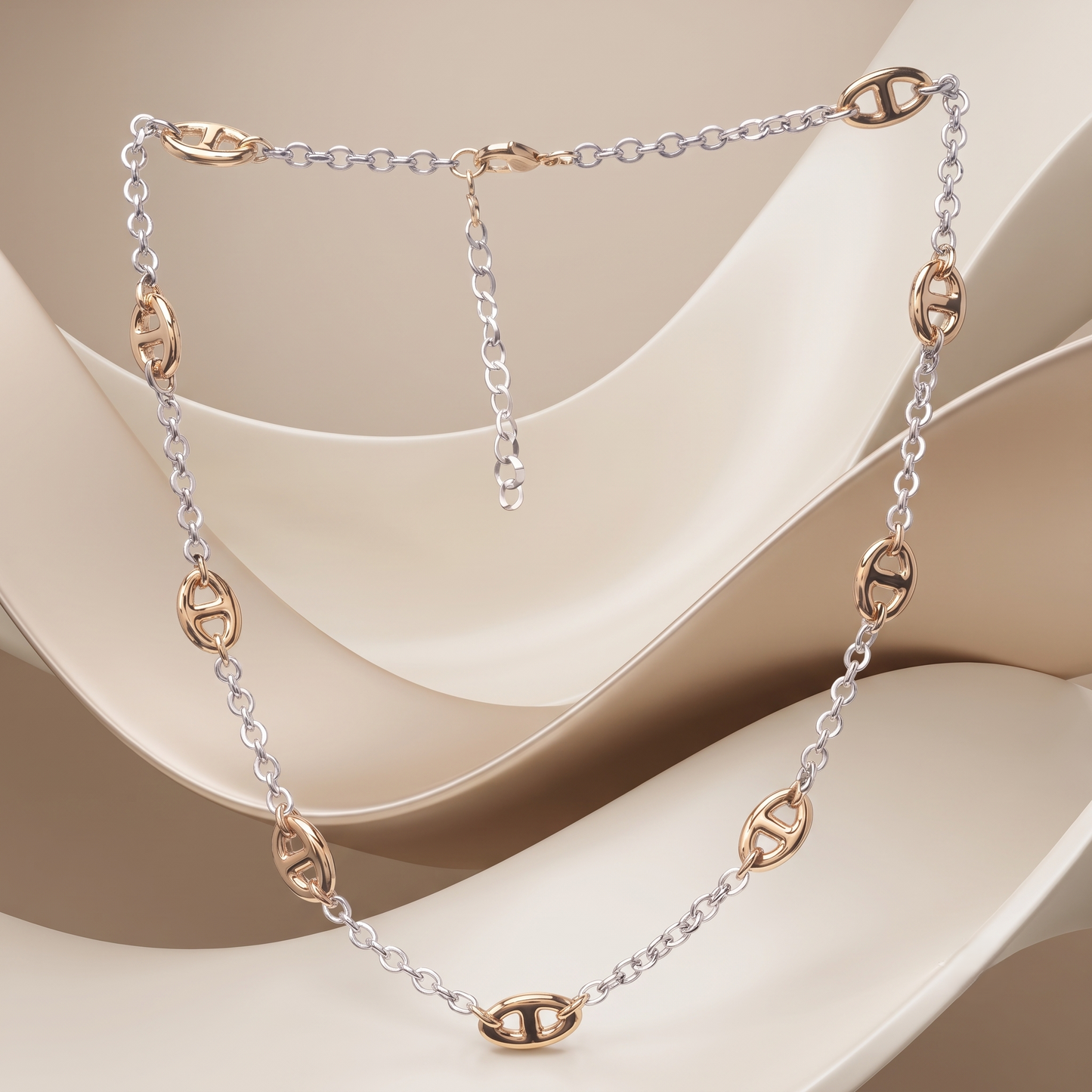 Dual Tone Brass Oval Link Chain Necklace