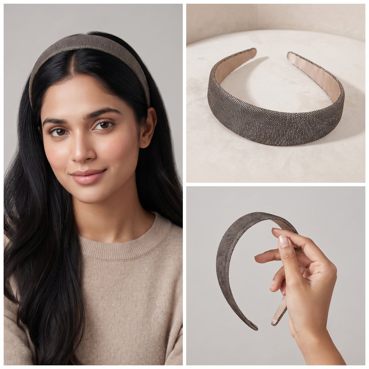 Luxury Metallic Shimmer Wide Headband for Women Elegant Champagne Gold Hair Accessory