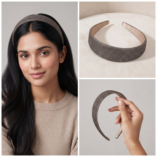 Luxury Metallic Shimmer Wide Headband for Women Elegant Champagne Gold Hair Accessory