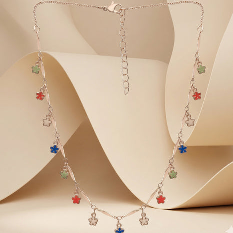 Rose Gold-Plated Brass Multicolor Floral Enamel Charm Necklace