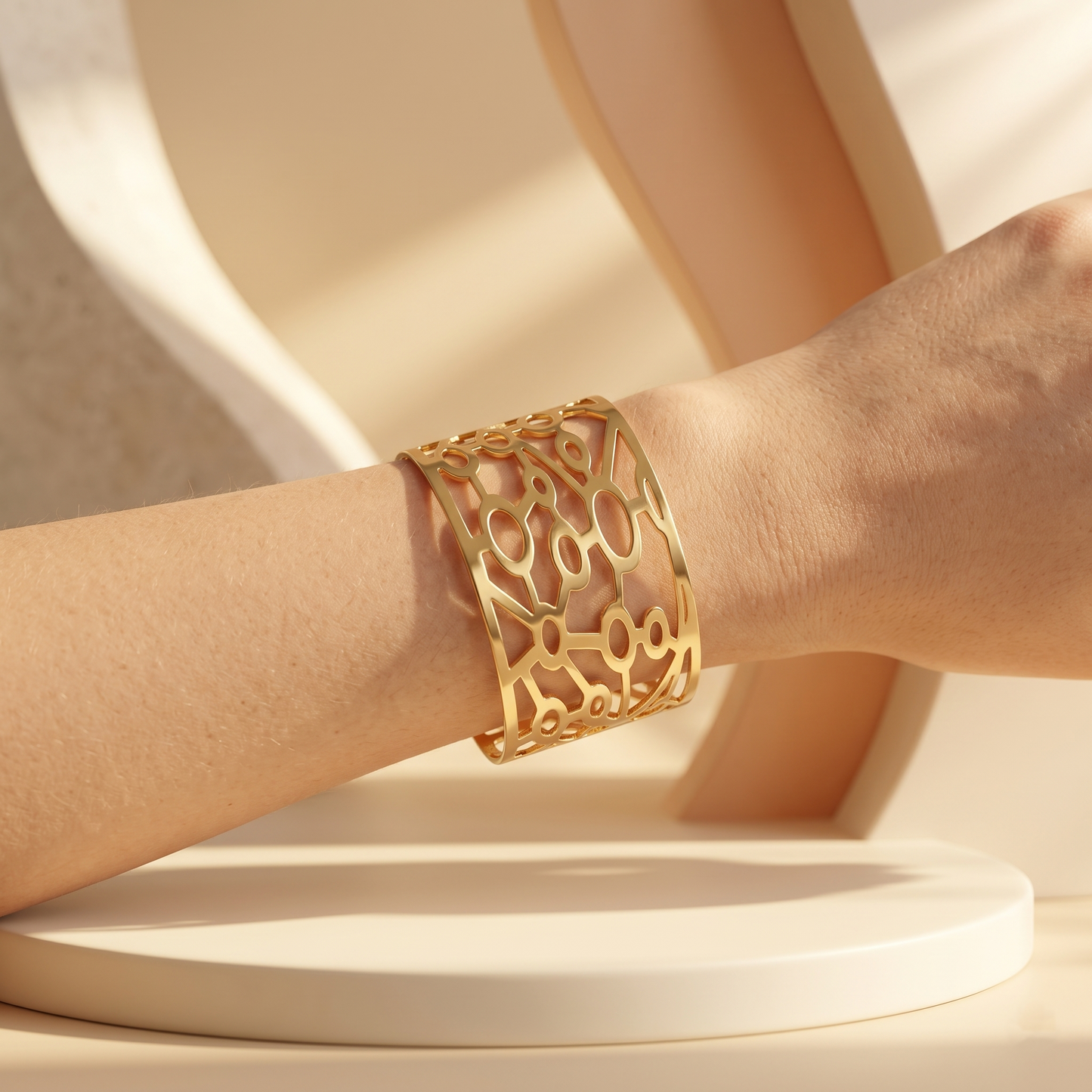 Gold Toned Brass Web Cutout Cuff Bangle