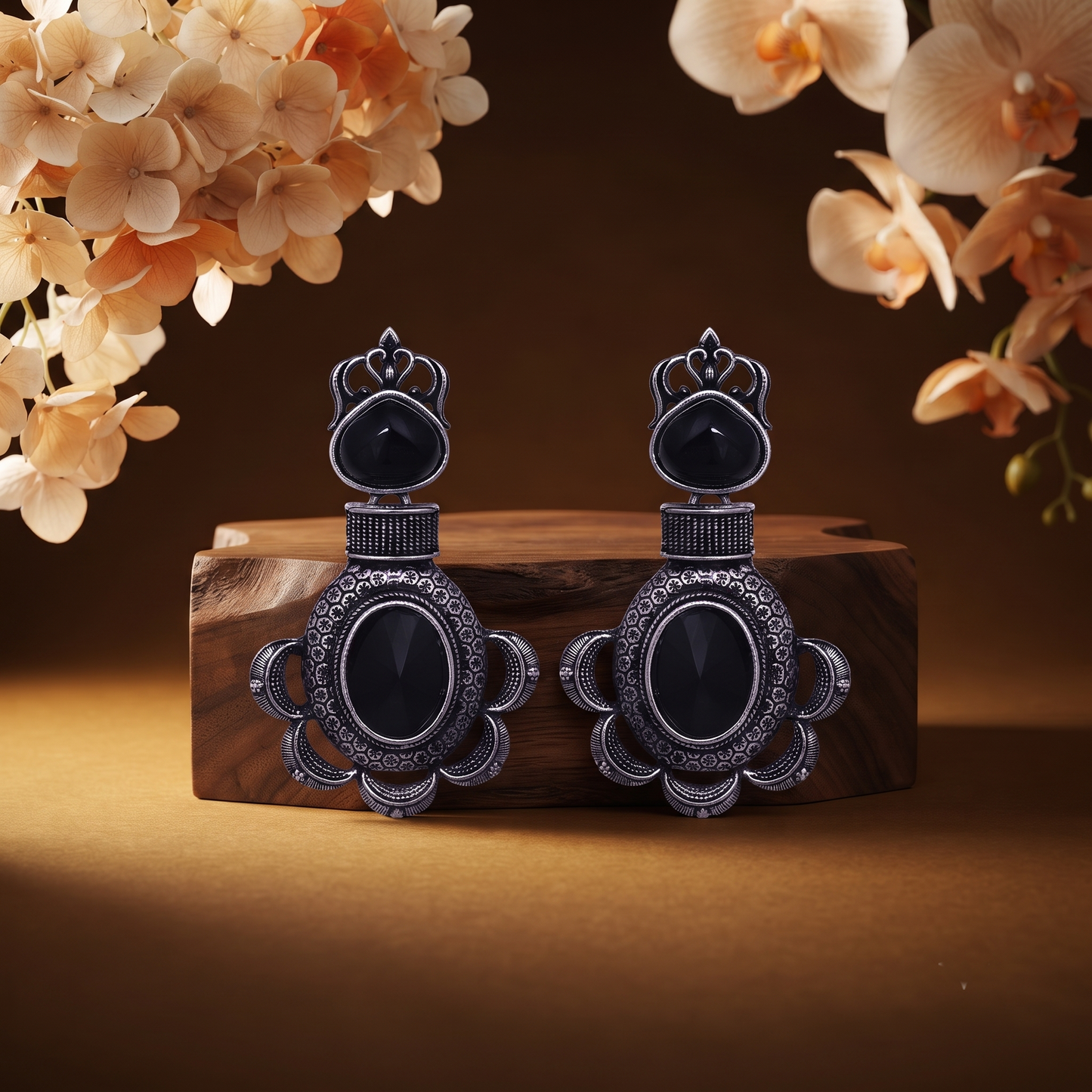 Black Stone Statement Earrings
