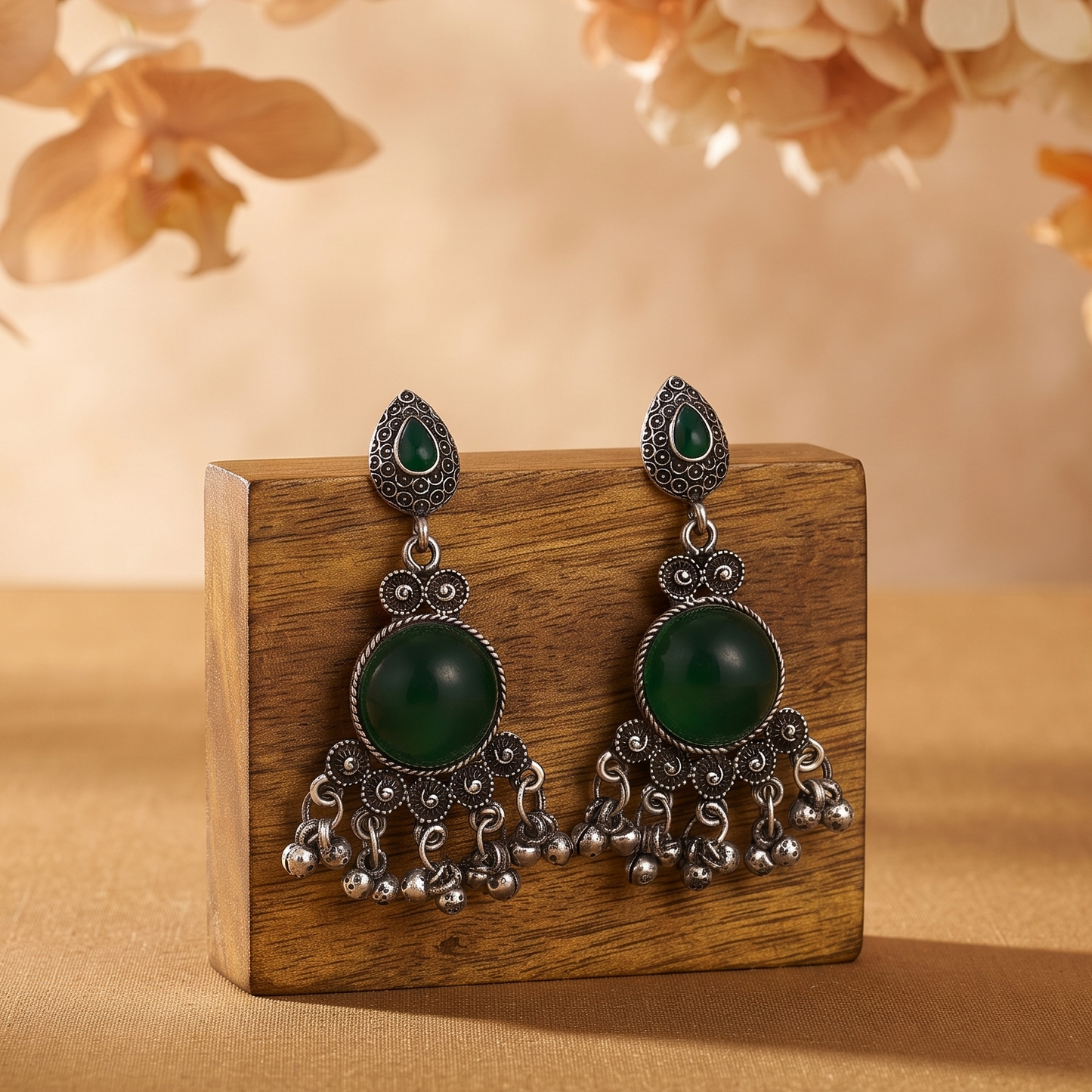 Green Stone Statement Earrings