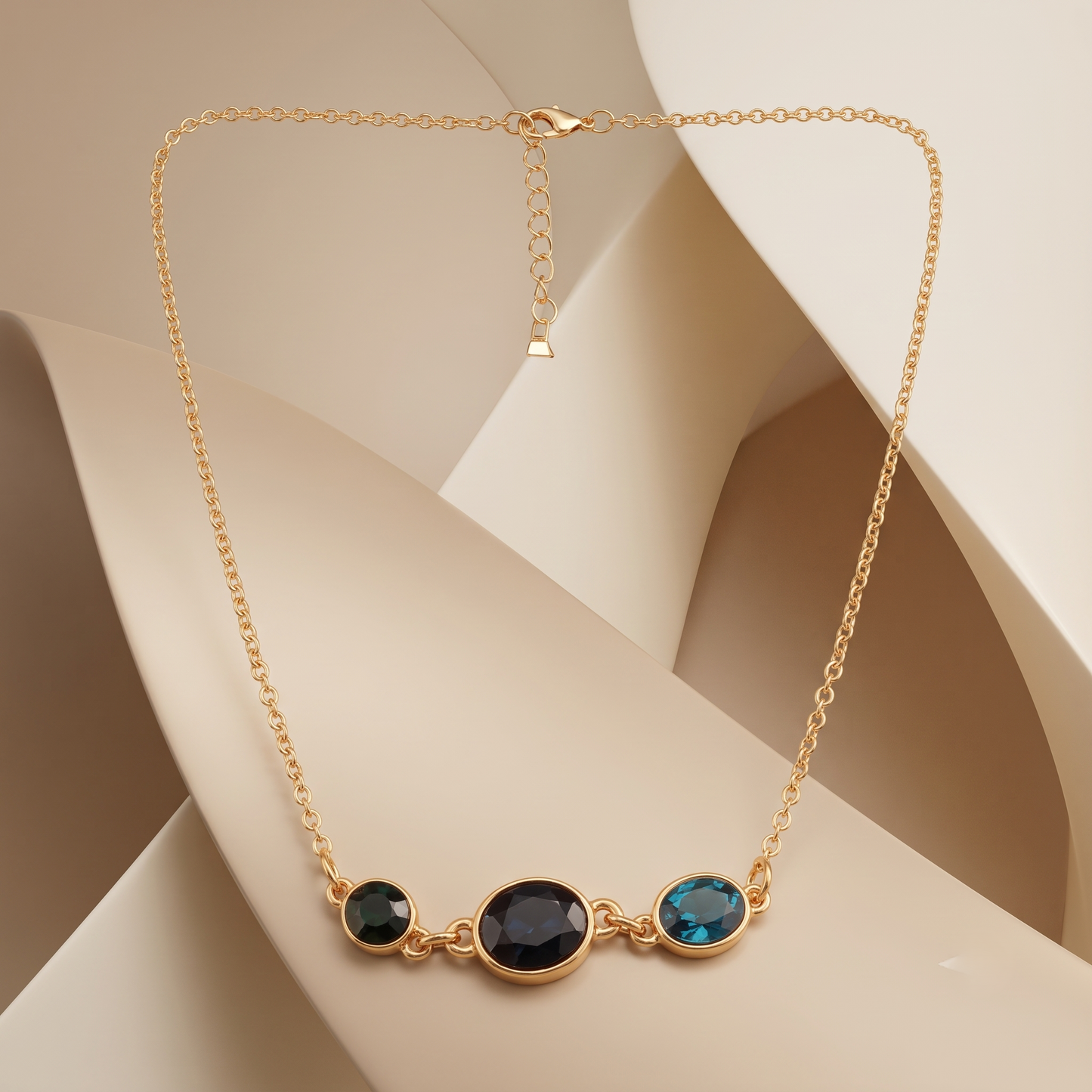 Gold Plated Brass Multi Stone Pendant Necklace