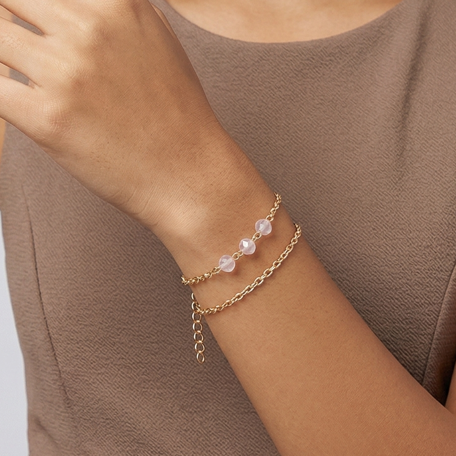Rose Toned Link Bracelet Set Of 2