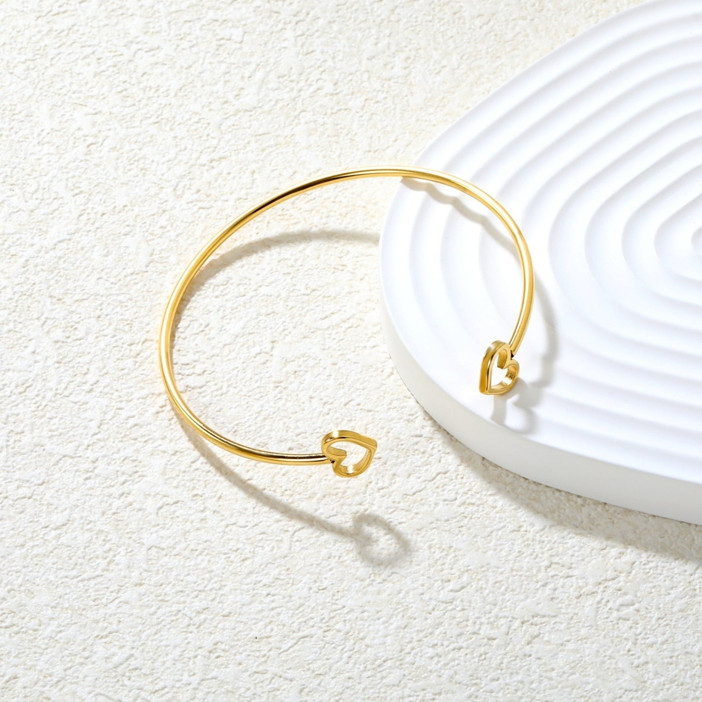 Gold-Tone Heart Motif Adjustable Cuff Bangle