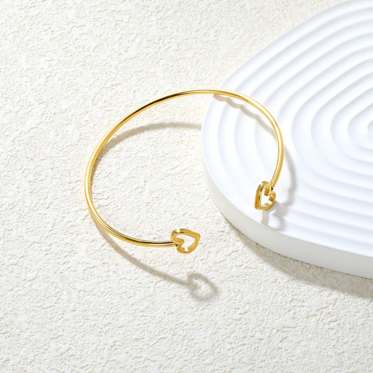 Gold-Tone Heart Motif Adjustable Cuff Bangle