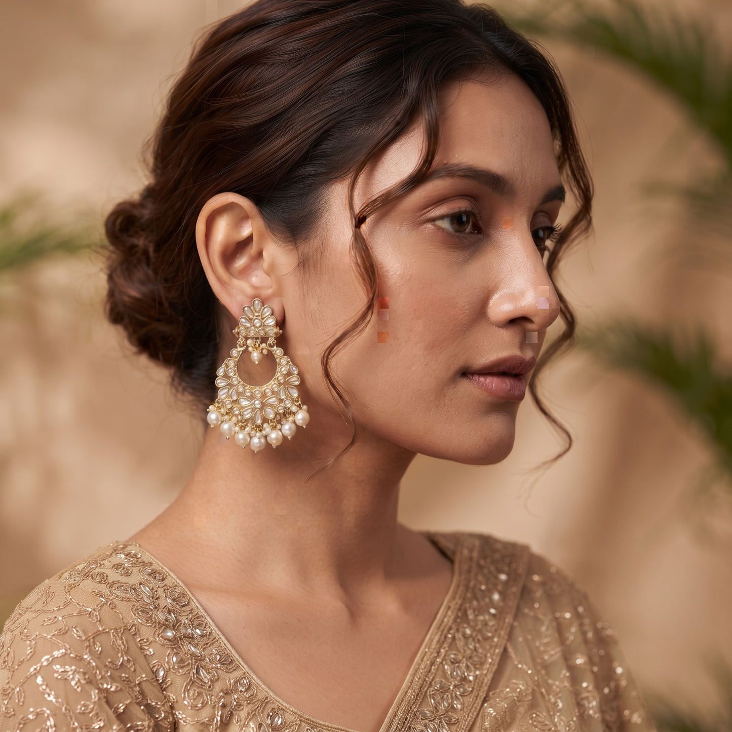 Pearl Accent Chandbali Earrings