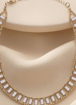 Gold-Plated Brass Stone-Studded Baguette Link Statement Necklace
