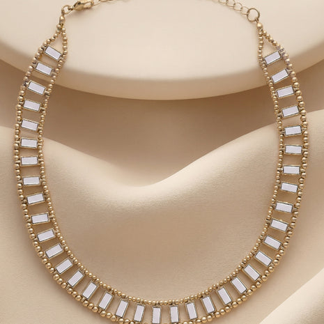 Gold-Plated Brass Stone-Studded Baguette Link Statement Necklace