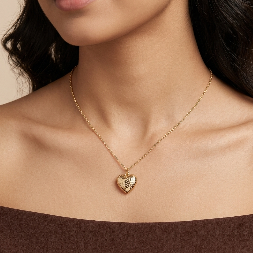 Hammered Heart Pendant Necklace for Women