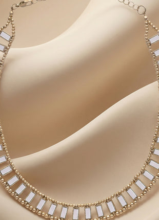 Gold-Plated Brass Stone-Studded Baguette Link Choker Necklace
