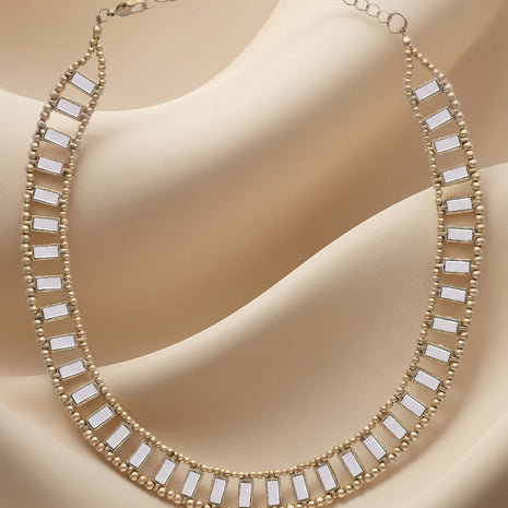 Gold-Plated Brass Stone-Studded Baguette Link Choker Necklace