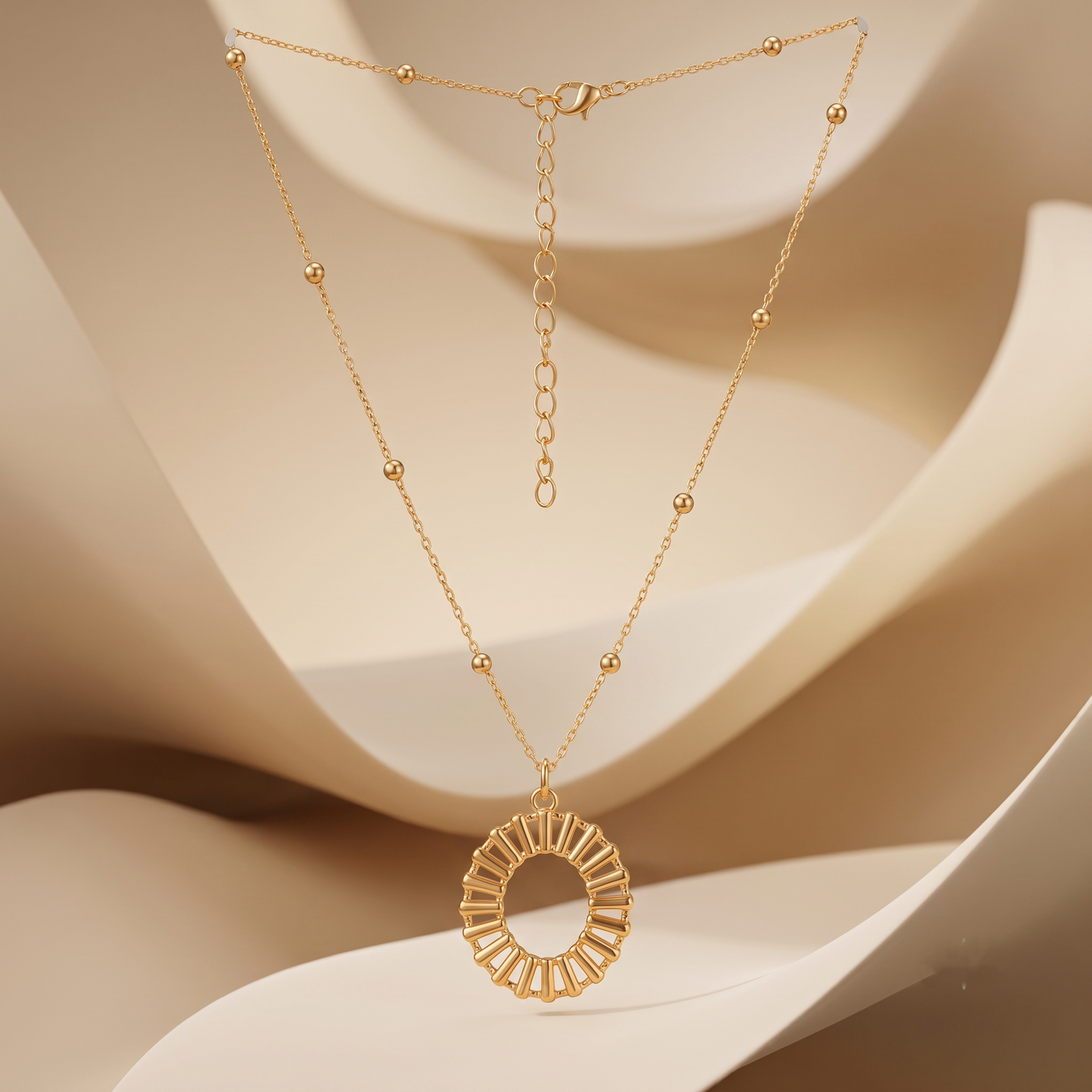 Gold Plated Brass Oval Medallion Station Chain Necklace