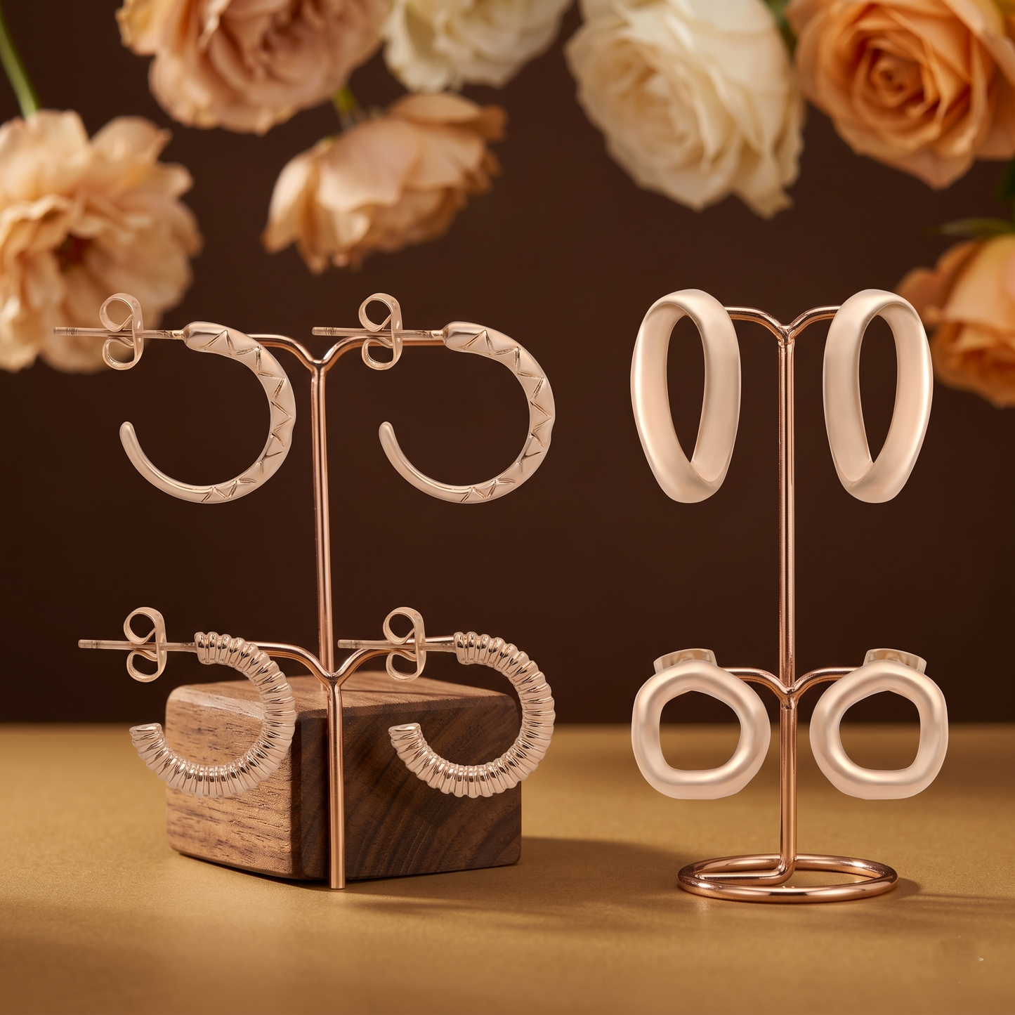 Gold-Tone Textured Hoop Earring Stack Set