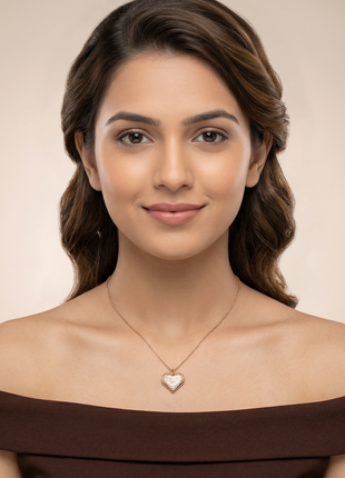 Rose Gold Engraved Heart Pendant Necklace with Intricate Swirl Filigree Design