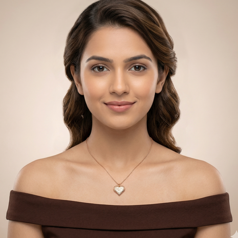 Rose Gold Engraved Heart Pendant Necklace with Intricate Swirl Filigree Design