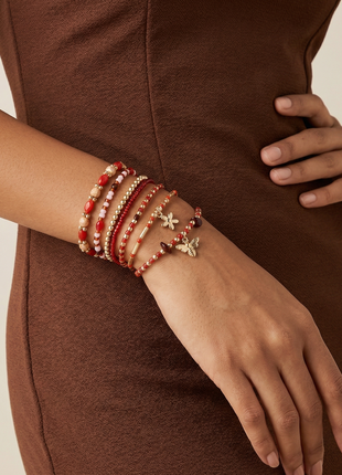 Gold Toned Brass Elasticated Bracelet Set Of 7