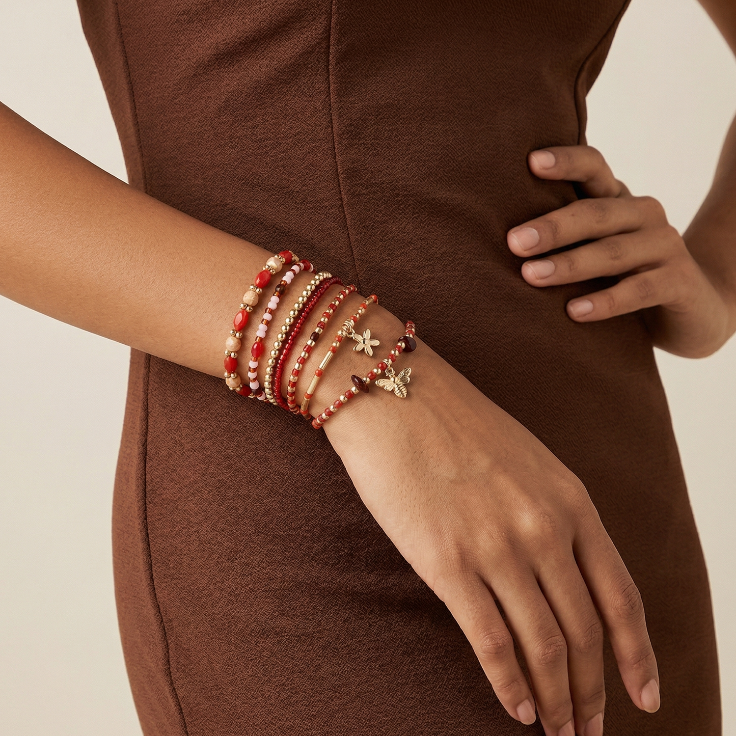 Gold Elasticated Bracelet Set Of 7
