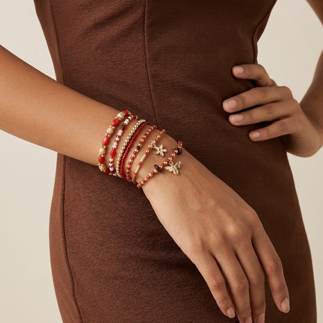 Gold Toned Brass Elasticated Bracelet Set Of 7