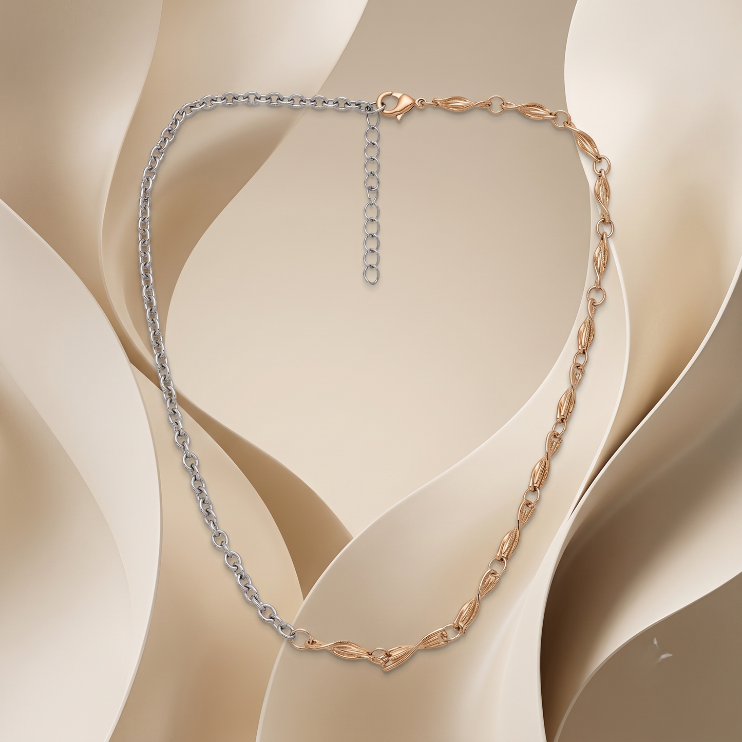 Dual Tone Brass Dual Chain Link Necklace