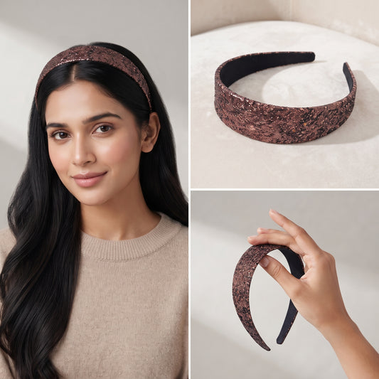 Luxury Rose Gold Glitter Padded Headband for Women Sparkly Wide Hair Accessory