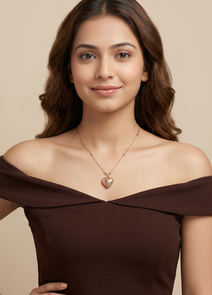 Rose Gold Heart Pendant Necklace with Twisted Satellite Bead Chain