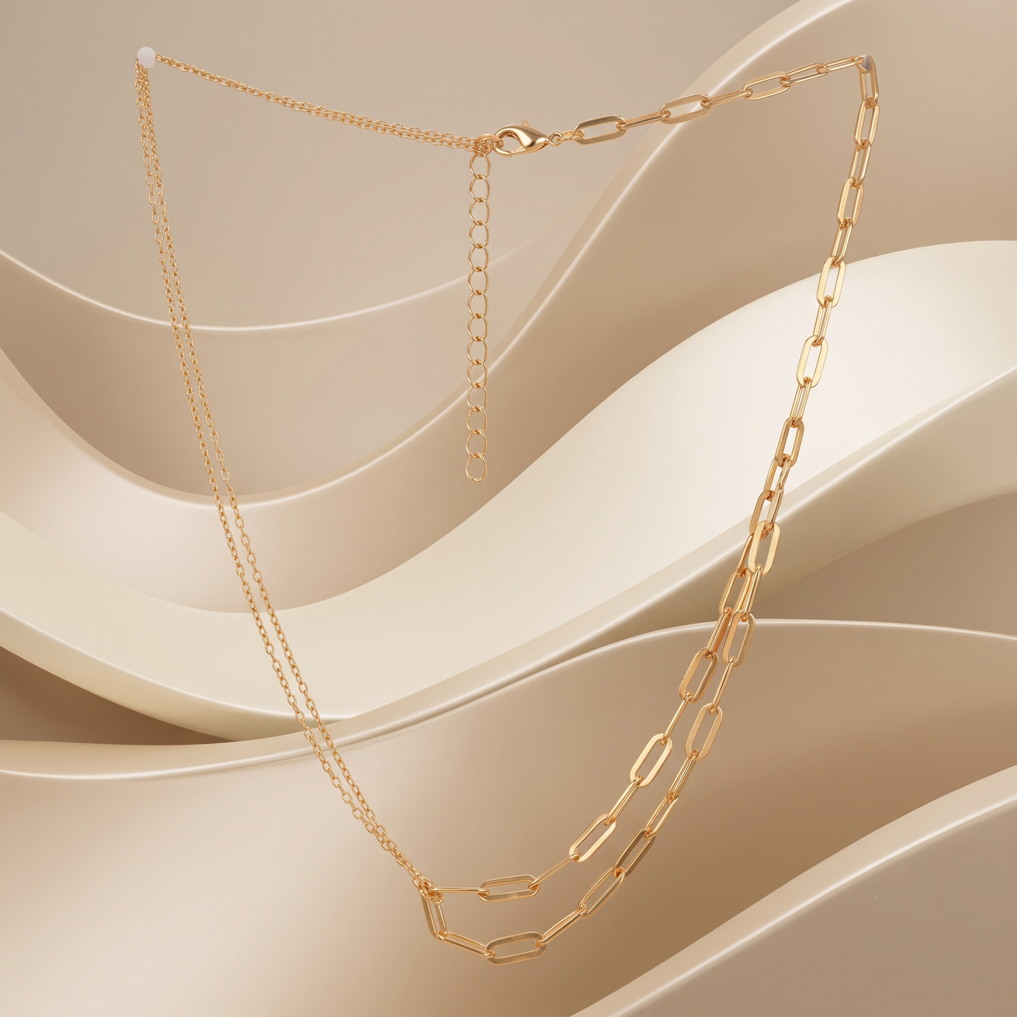 Gold Plated Brass Layered Paperclip Chain Necklace