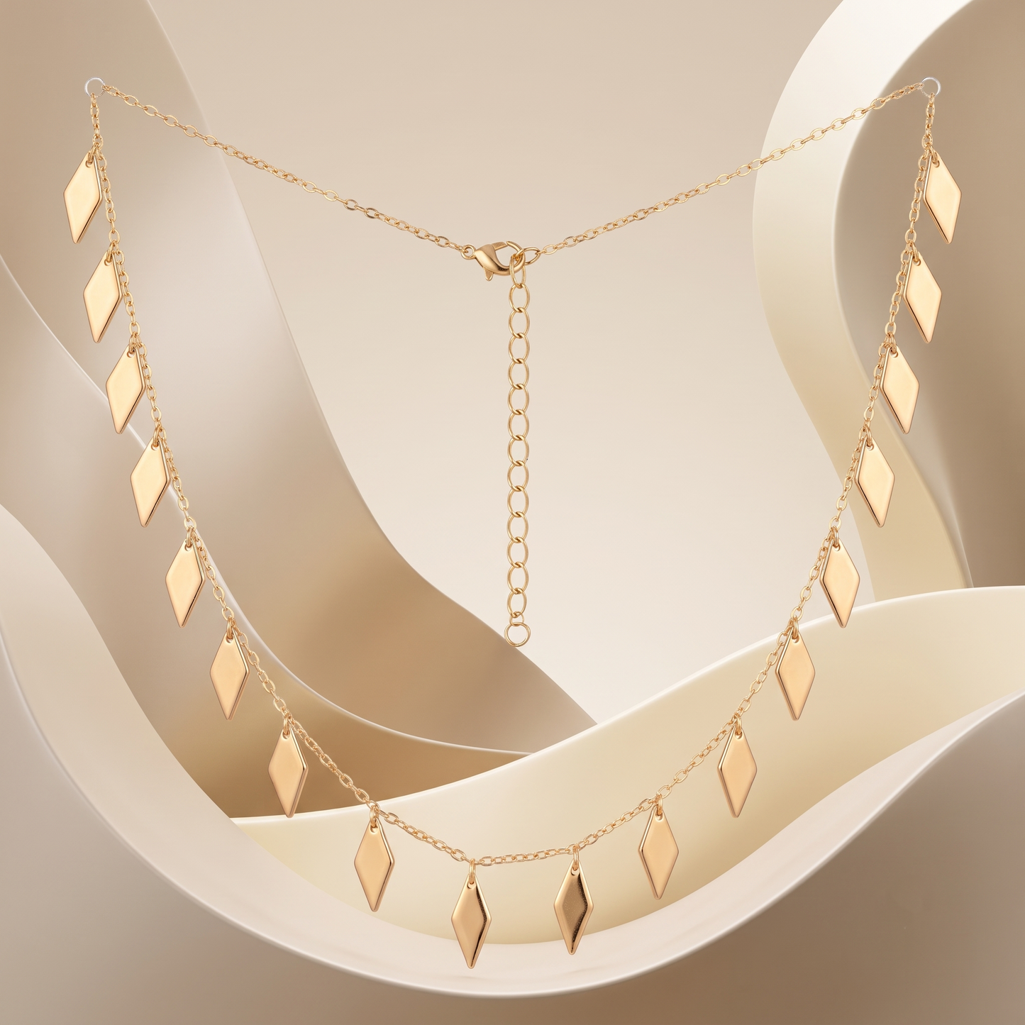 Gold Plated Brass Diamond Motif Charm Necklace
