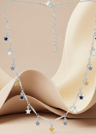 Silver-Plated Brass Multicolor Enamel Star Charm Necklace