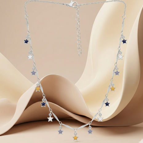Silver-Plated Brass Multicolor Enamel Star Charm Necklace